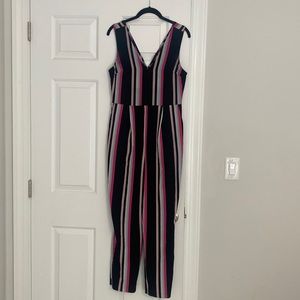 Express jumpsuit striped vneck natural waist